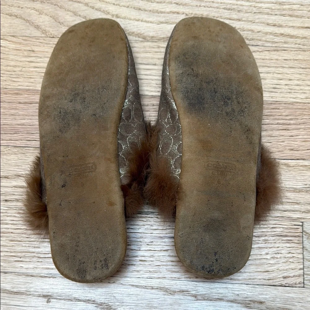 Coach Slippers Logo Pattern with Faux Fur RARE - Picture 4 of 5